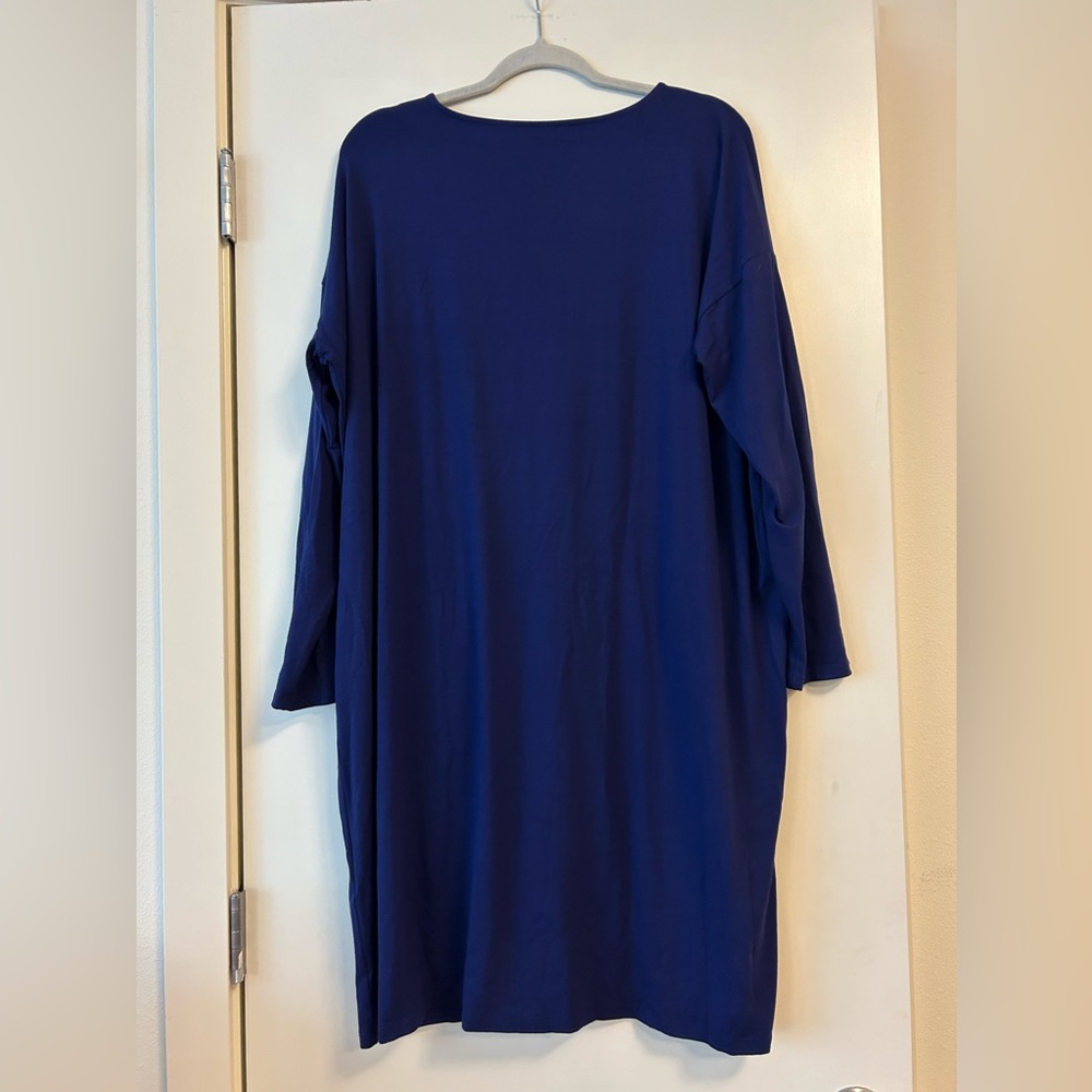 Eileen Fisher Tunic Dress Large Lagenlook Stretch Comfort Knit Jersey Pockets - Picture 3 of 4